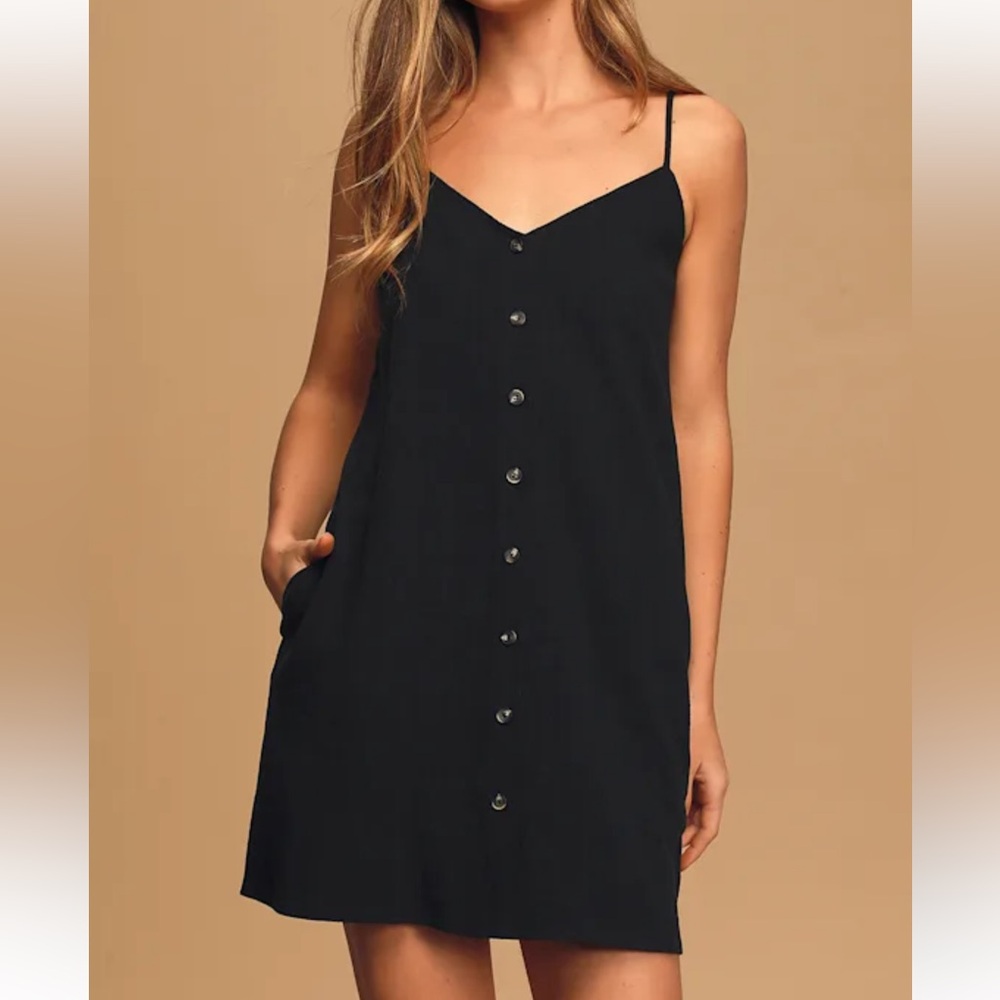 Lulu's Black Spaghetti Strap Slip Mini Dress